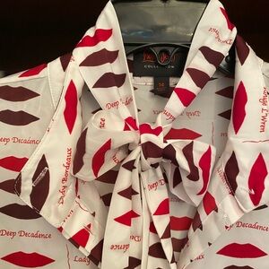 💋NWOT Banana Republic L’Wren Scott lip print blouse SZ 14